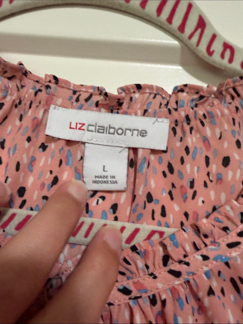 Liz Claiborne Pink Printed Ruffle Neck Blouse - Picture 2 of 2